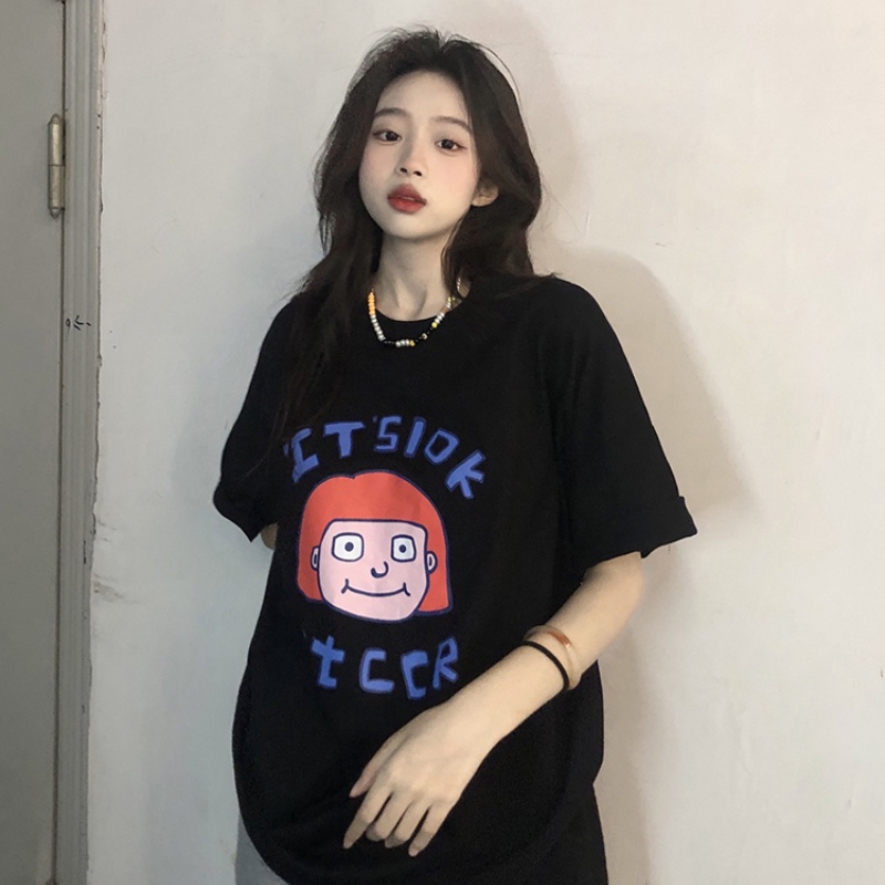 NRVP Áo Thun Nữ Ngắn Tay In Chữ Phong Cách Hàn Quốc