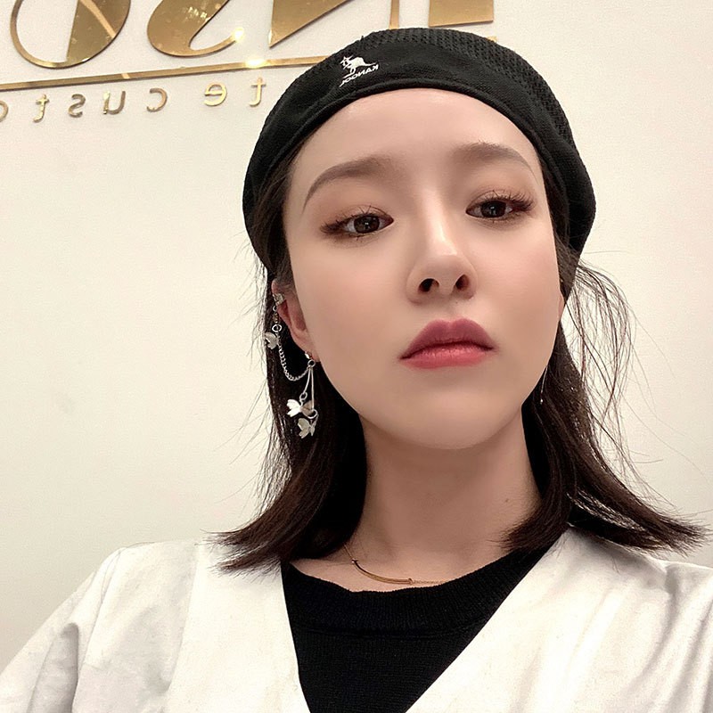 Khuyên tai kẹp vành một bên không bấm lỗ K014 bằng hợp kim mạ bạc hình cánh bướm dáng dài Leous Accessories