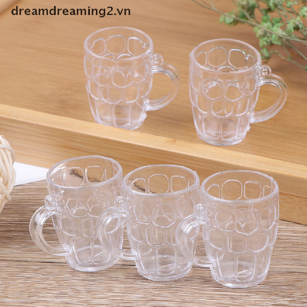 Bộ 5 ly bia bằng nhựa trong suốt trang trí nhà búp bê tỷ lệ 1:12
