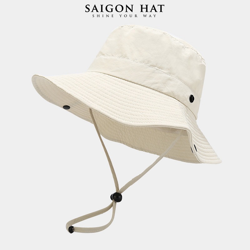 Mũ bucket nam nữ nón tai bèo có dây rút rộng vành che nắng nút bấm trơn phong cách cao bồi năng động