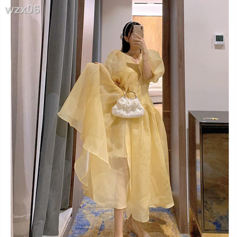 màu vàng chanh, phong cách Pháp mùa hè, cung điện Hepburn, tay áo phồng ren, váy cổ tích dài giữa và rộng