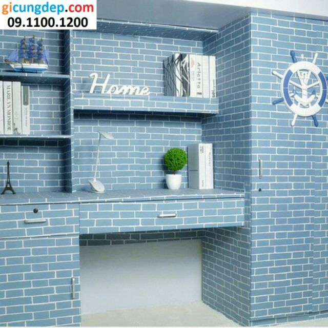 14m (7m2) Giấy dán tường giả gạch xanh