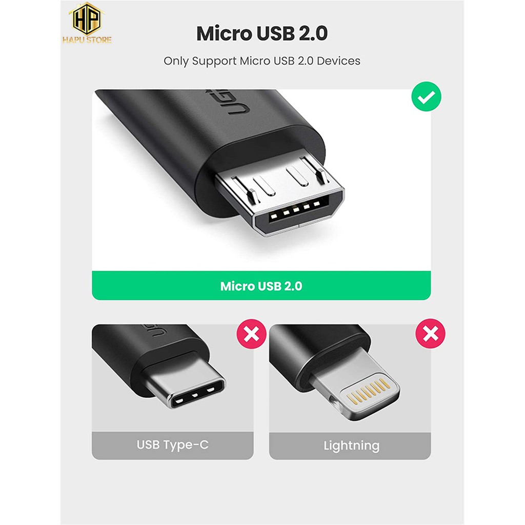 Cáp Micro USB 2.0 OTG Ugreen 10396 đen chính hãng - Hapustore