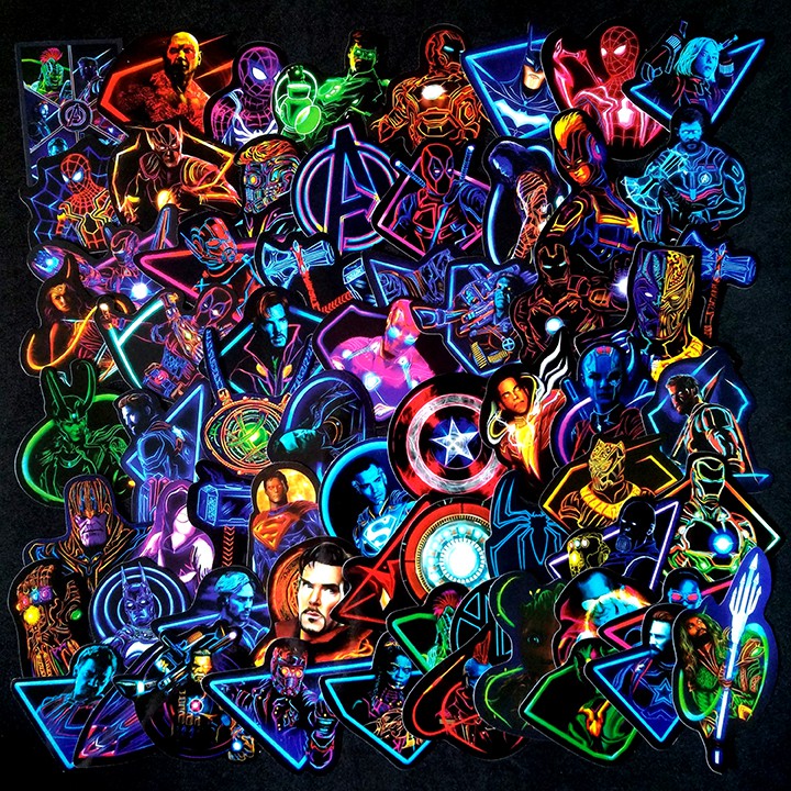 Bộ Sticker dán cao cấp chủ đề AVENGERS PHONG CÁCH ĐÈN NEON - Dùng dán Xe, dán mũ bảo hiểm, dán Laptop...