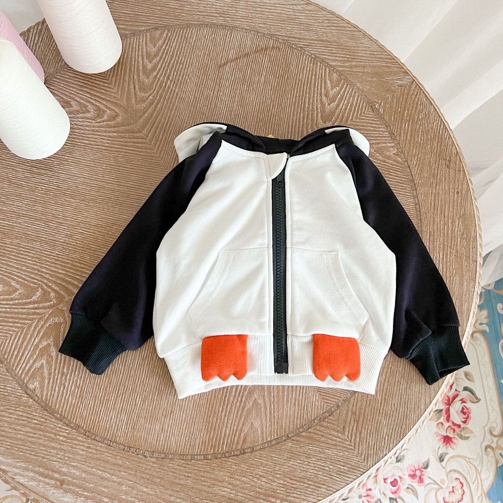 Áo Khoác Cotton Tay Dài Có Nón In Họa Tiết Hoạt Hình Đáng Yêu Dành Cho Bé Trai Gái 2307