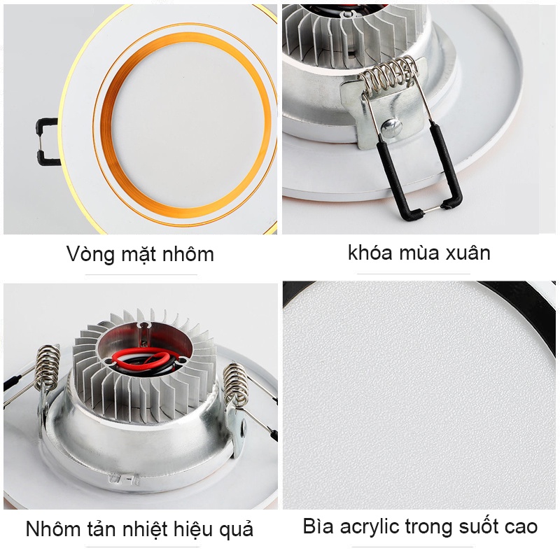 Đèn LED âm trần 5W/7W/12w、 3 màu chế độ nhôm đúc tản nhiệt tốt - bảo hành 1 năm