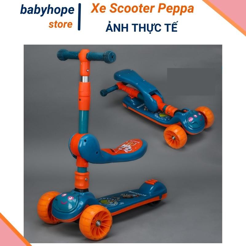 Xe trượt Scooter Heo đa năng 2 in 1 có nhạc và phát sáng, Bảo Hành 6 tháng, xe Scooter chòi chân cho bé chịu lực &gt;100kg