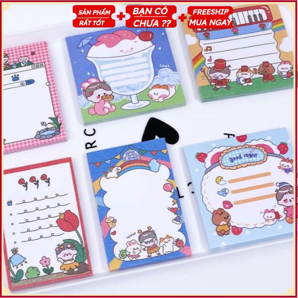 PVN28140 Giấy note ghi chú ghi nhớ kẻ caro hoạ tiết cô gái 3D 50 tờ T2