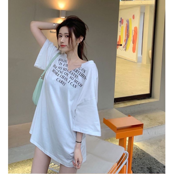 Áo Thun Nữ Ngắn Tay Cổ Chữ V In Hình