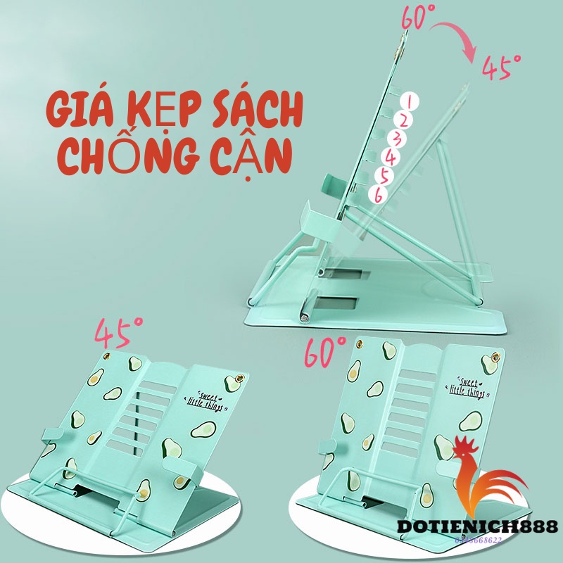 Giá đỡ đọc sách, kẹp sách để bàn chống cận thị gù cho bé bằng kim loại có 6 nấc chỉnh độ cao