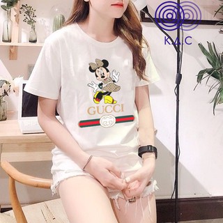 Áo Thun Trắng Cho Nữ Cute Minnie Mouse Gu.cci Chất Liệu Cotton Thoáng Mát
