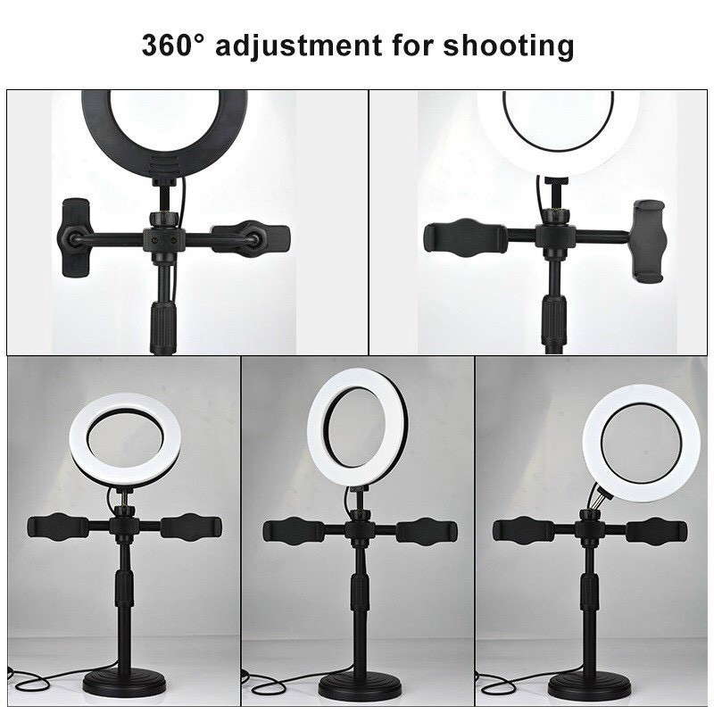 Giá Đỡ 2 Điện Thoại kèm Đèn livestream để bàn cao 16 cm hỗ trợ quay tiktok, bán hàng, make up, chụp hình 099 DK 099