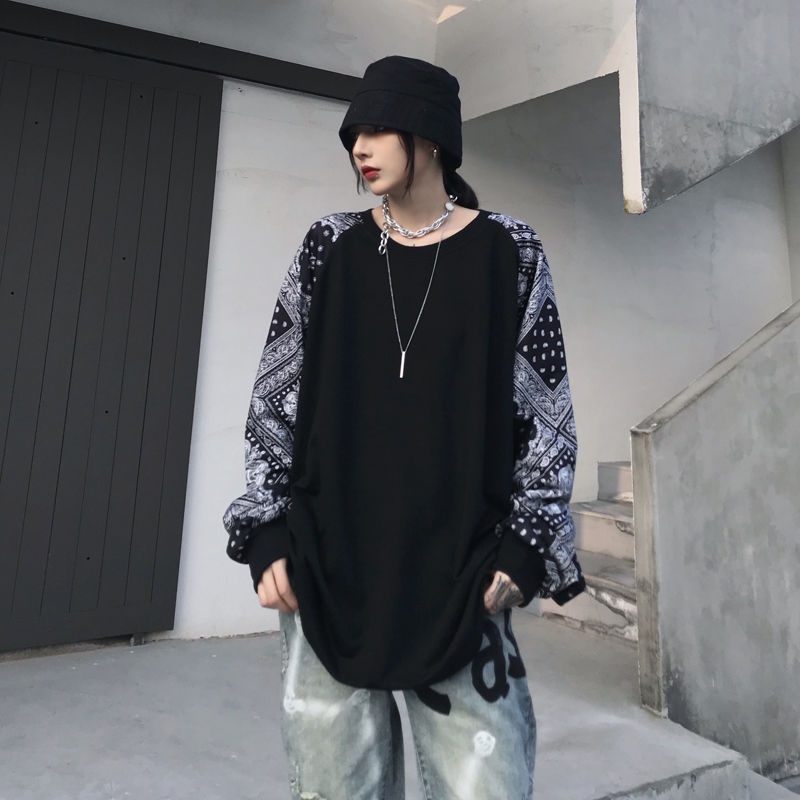 Áo thun IELGY tay dài dáng rộng in họa tiết hoa phong cách retro thời trang cho nữ