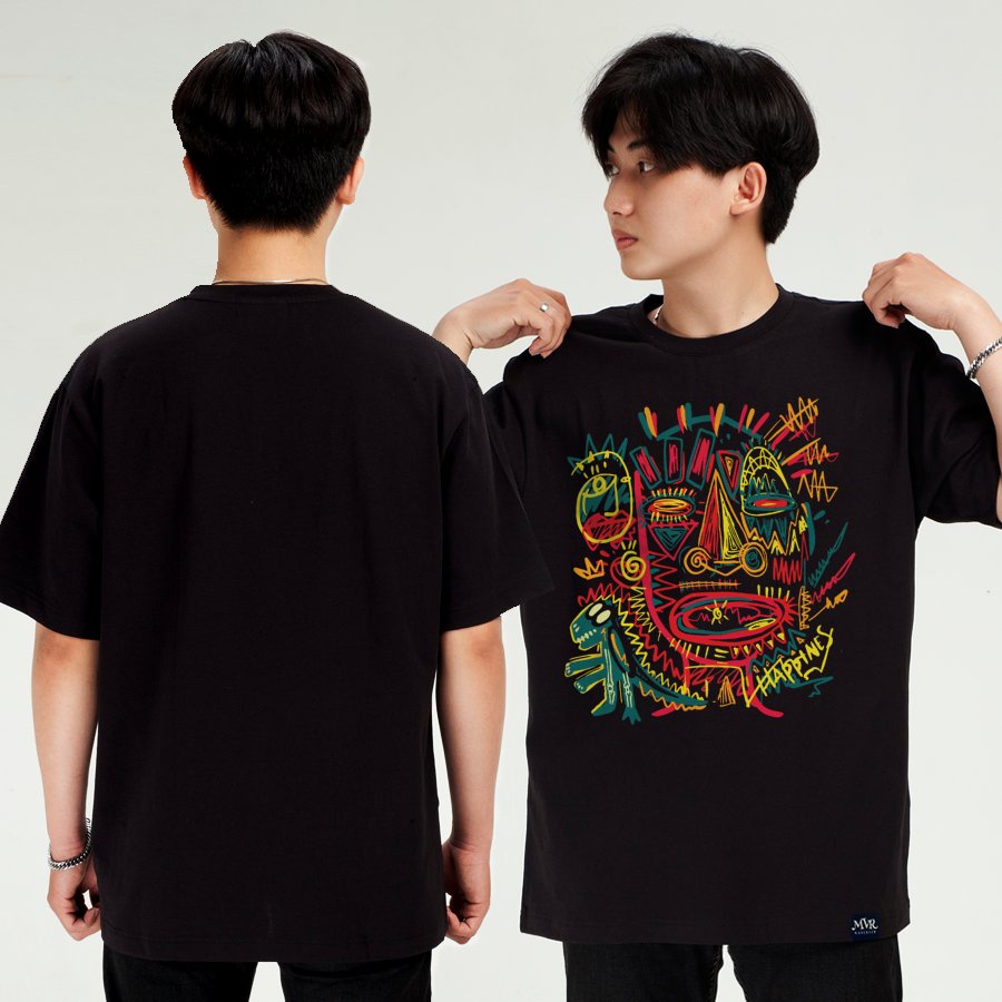 Áo phông thun Cotton phom rộng hình trừu tượng art màu sắc MVR size rộng tee Mỹ BB4159