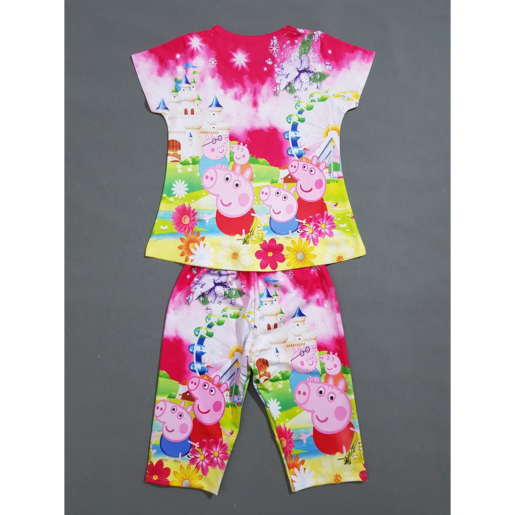 Bộ Thun cotton lạnh bé gái in heo peppa pig mát mẻ mùa hè