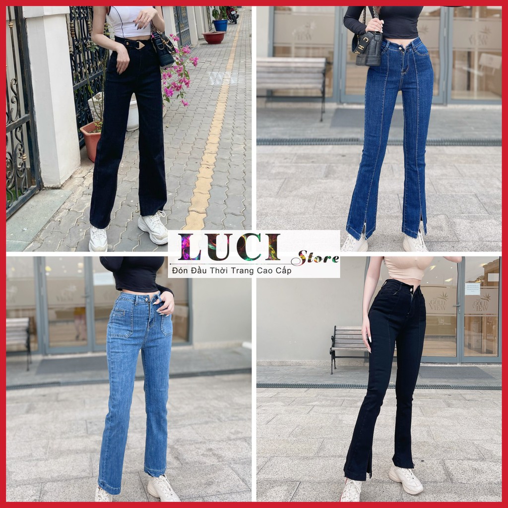 Quần jean ống suông (loe) co giãn tốt (hình thật 100%) lưng cao hách chân siêu dài - LUCI Store - QJ123