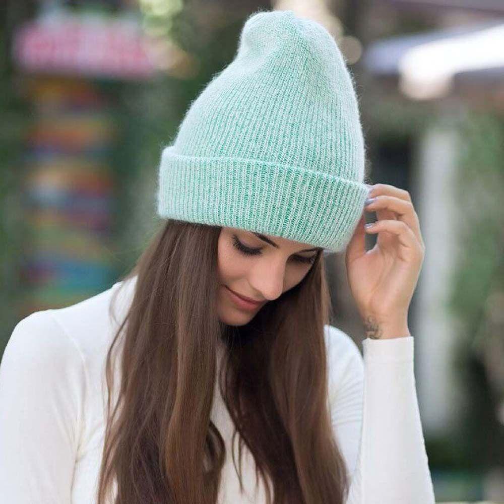 Mũ Len Lông Thỏ Màu Sắc Trơn Ấm Áp Hợp Thời Trang
