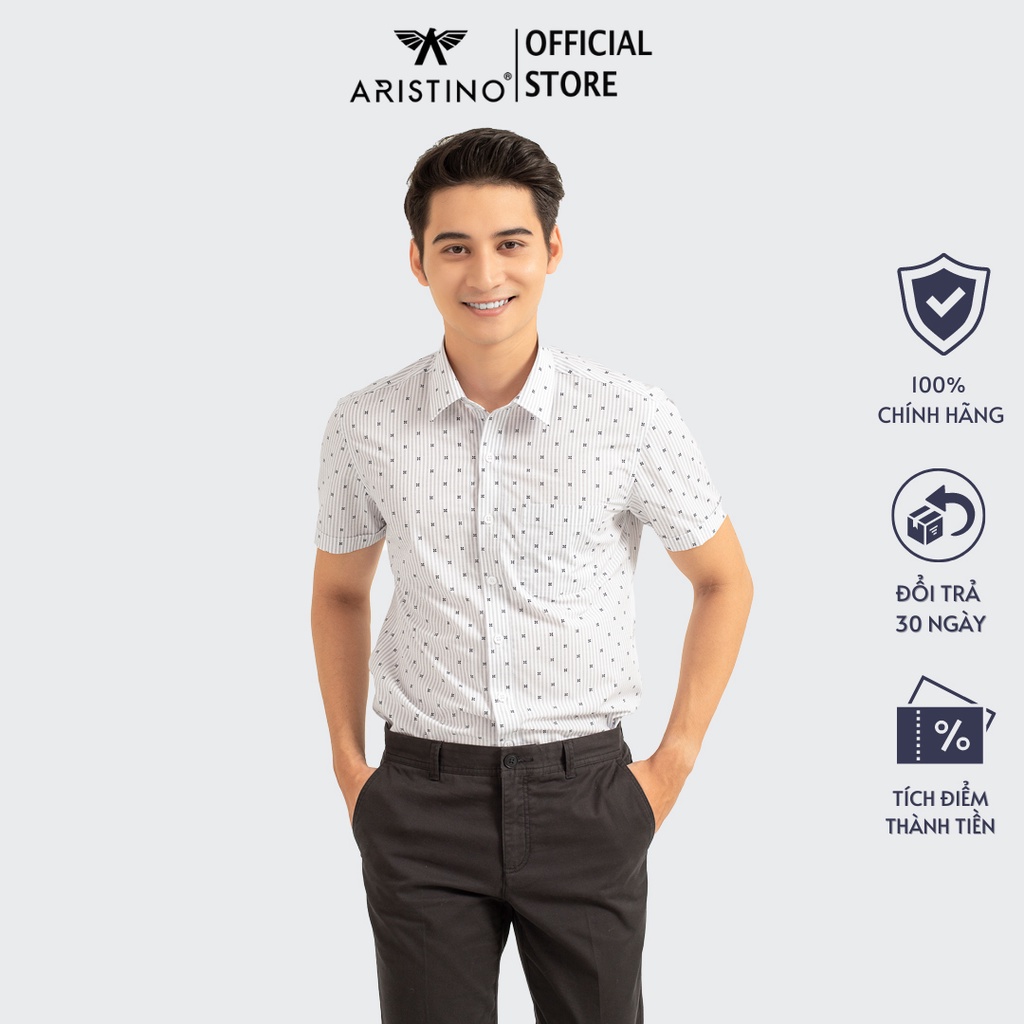 Áo sơ mi nam ngắn tay ARISTINO dáng Regular fit suông nhẹ, tà bằng, chất liệu mềm mại, ít nhăn nhàu - ASS230S9