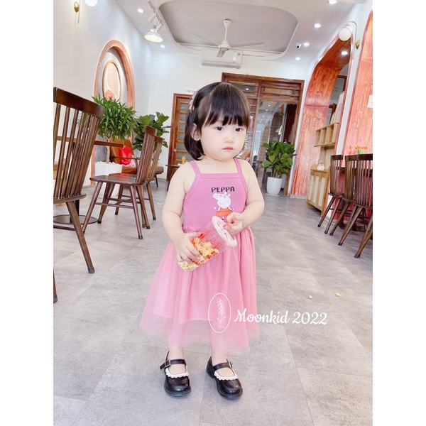 Váy 2 dây chân ren, đầm công chúa mùa hè cho bé gái 10-24kg