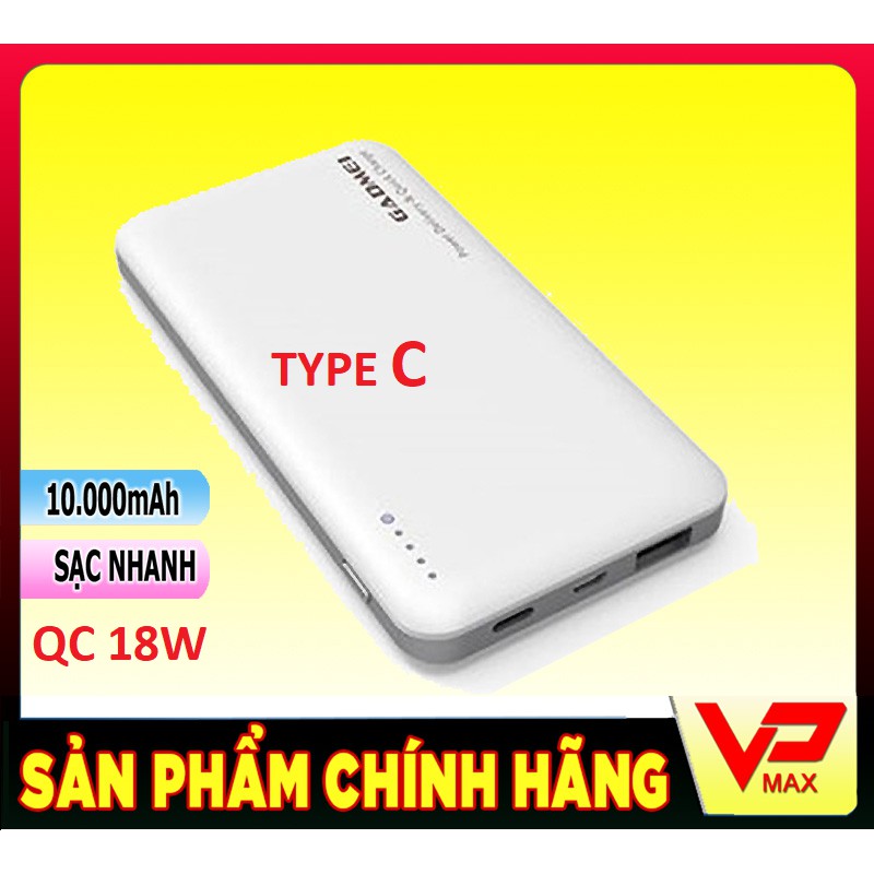 Pin sạc dự phòng sạc nhanh QC 3.0 - 18W GADMEI 10.000 Type C mah lõi Polymer siêu nhẹ