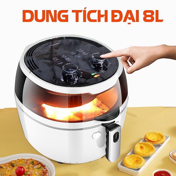 NỒI CHIÊN KHÔNG DẦU 8L NINE SHIELD KHOANG KÍNH CÓ LƯỠI ĐẢO[CHUẨN GIÁ TỐT[