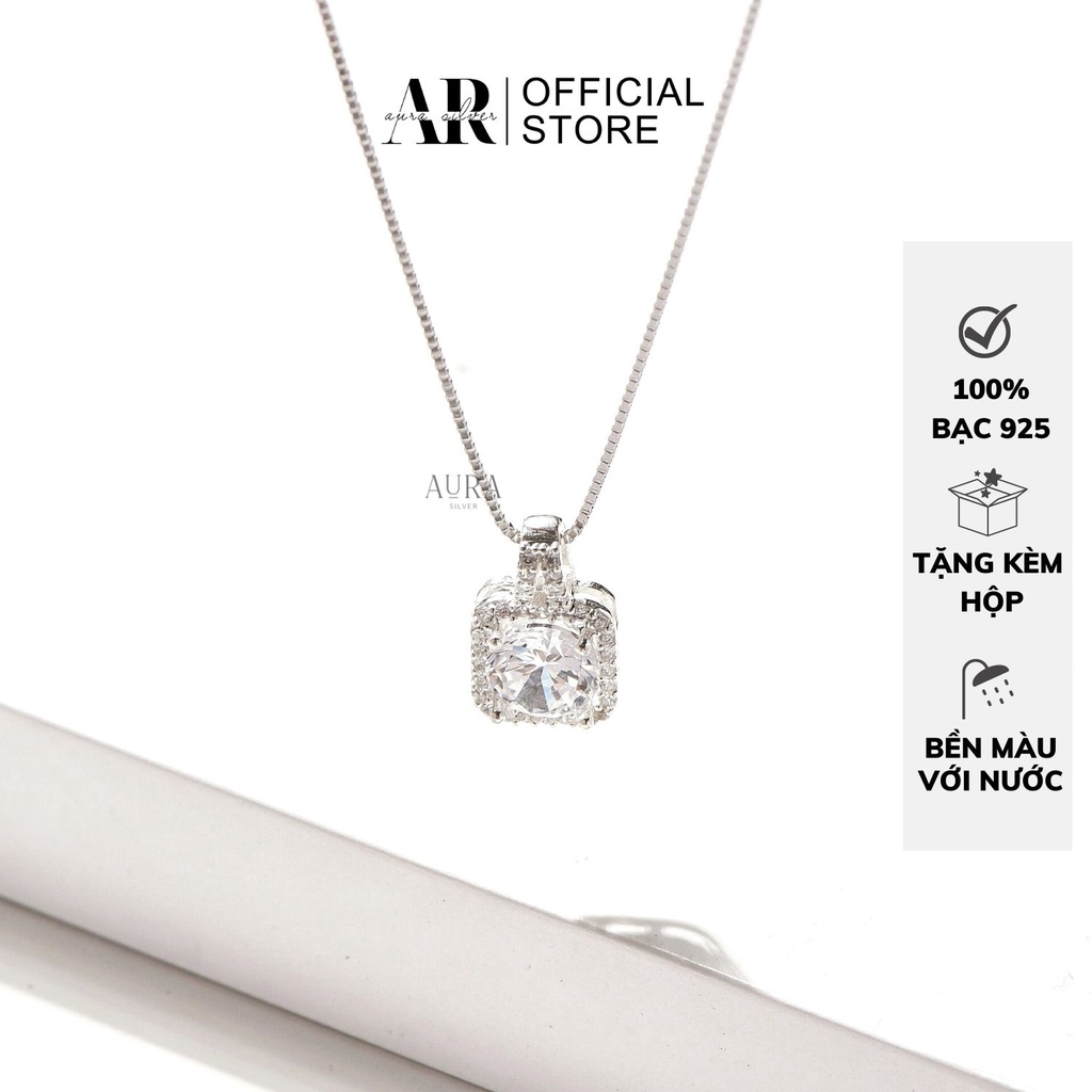 Dây chuyền bạc 925 vòng cổ bạc nữ mặt vuông đính đá sang trọng-DC25-AURASILVER