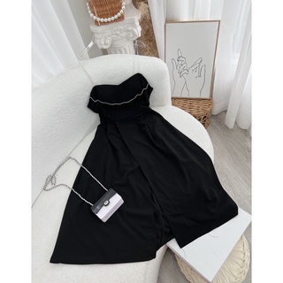 ĐẦM MIDI 2S ĐEN VIỀN CƯỜM NGỰC TÀ ĐẮP XẺ 🖤