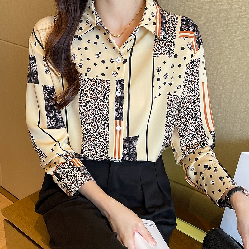 Áo Sơ Mi chiffon Tay Dài Họa Tiết Da Báo Thiết Kế Mới Mùa Thu Dễ Phối Đồ Cho Nữ