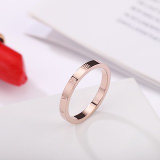 Bộ 2 Nhẫn Titan Nữ Đính Đá Khắc Số La Mã Đơn Giản Không Đen TT 1990