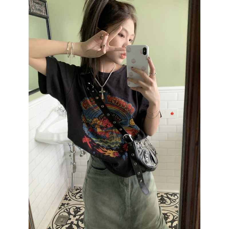 Áo Thun Nữ Ngắn Tay In Hình Hoạt Hình Phong Cách retro