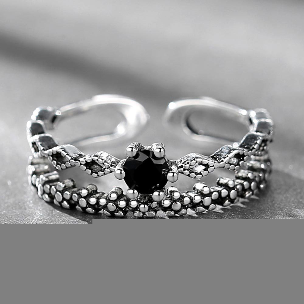 Nhẫn Bạc Thái Lan Màu Đen Phong Cách Hàn Quốc Cổ Điển 2021 Tùy Chỉnh Thời Trang Cho Nữ