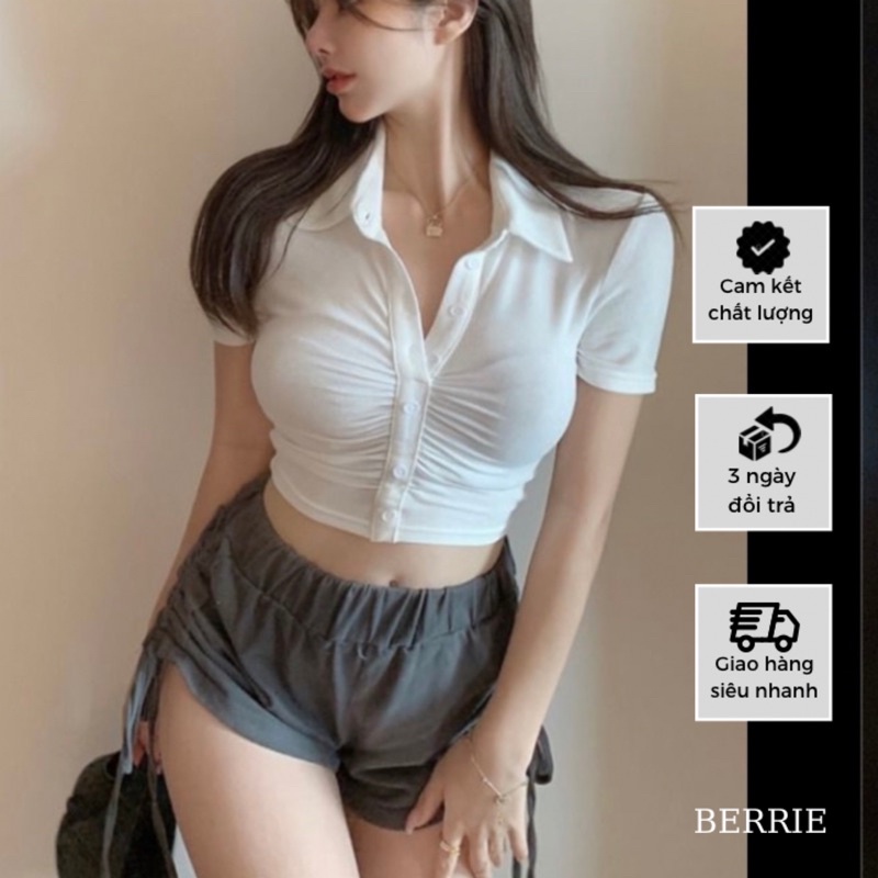 Áo Croptop Polo Nữ BERRIE Cức Ngực Rúm Chất Tăm Mát Mịn Mã NK135