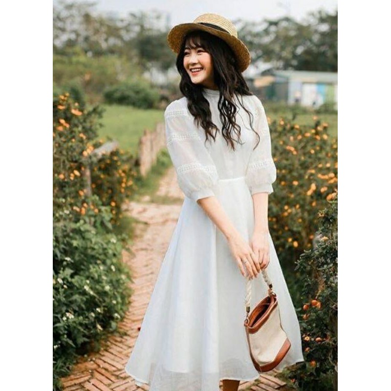 VÁY/ĐẦM KỶ YẾU TRẮNG | TAY LỬNG BỒNG - NEW 100%
