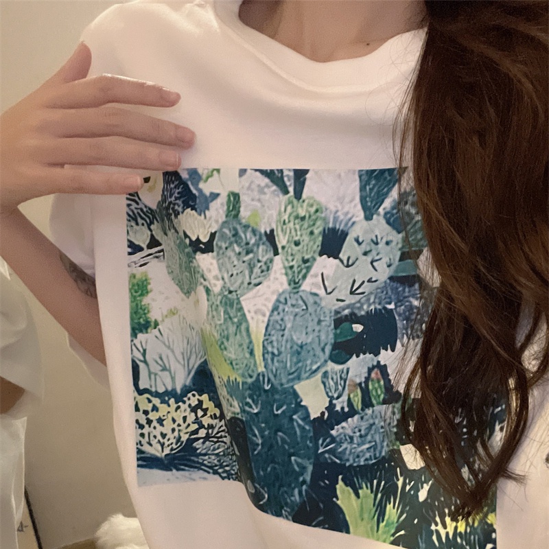 Áo thun SUXI tay ngắn cổ tròn dáng rộng in họa tiết đơn giản thời trang mùa hè cho nữ