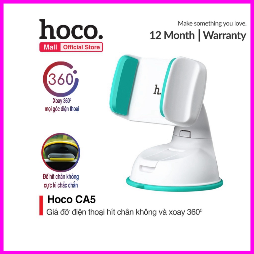 Giá Đỡ Điện Thoại Trên ô tô Hoco CA5. Kẹp Điện Thoại Trên Xe Hơi Xoay 360 Độ Đế Hít Chân Không Cực Kì Chắc Chắn