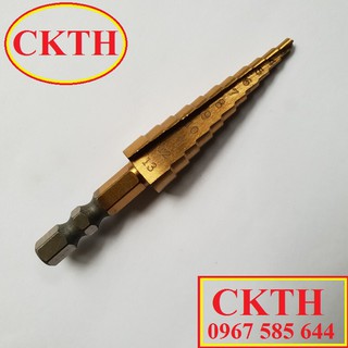Mũi khoan sắt bước lẻ. Mũi khoan hình tháp, bước, nón HSS 4241 3-13mm khoan sắt, nhôm, tôn..chuôi lục giác