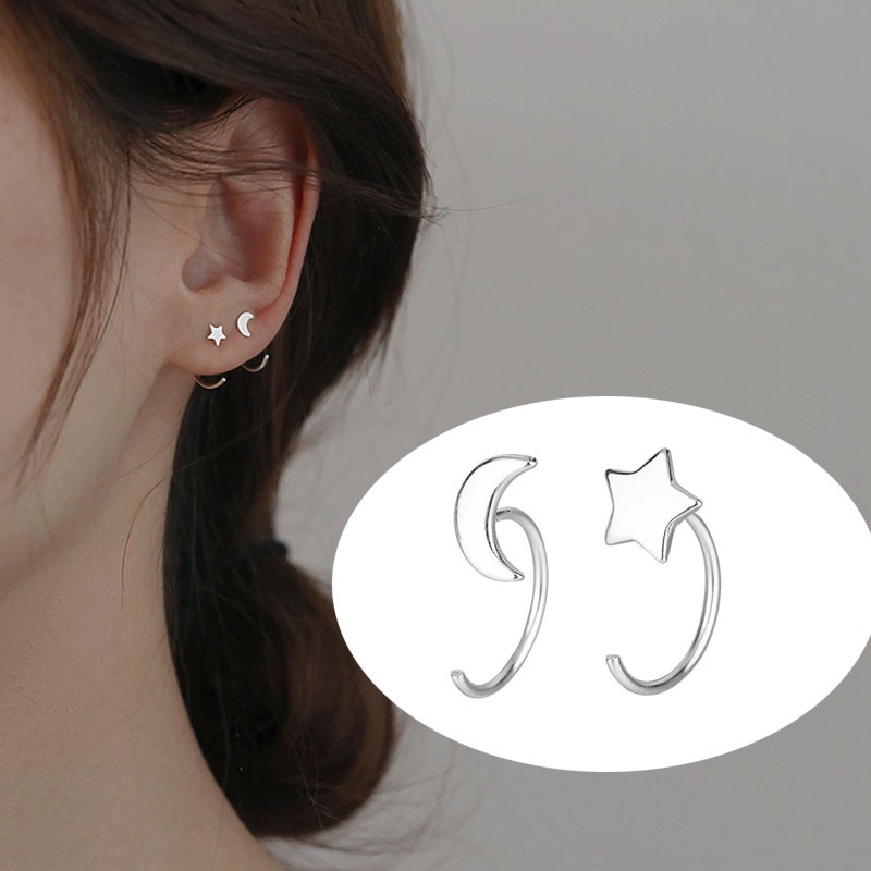 Khuyên Tai Nữ Hình Mặt Trăng Và Ngôi Sao Dễ Thương