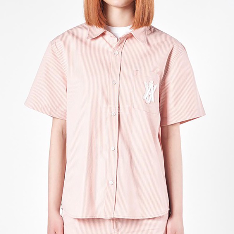 SET ADLV A LOGO EMBLEM PATCH STRIPE SHORT SLEEVE SHIRT PINK