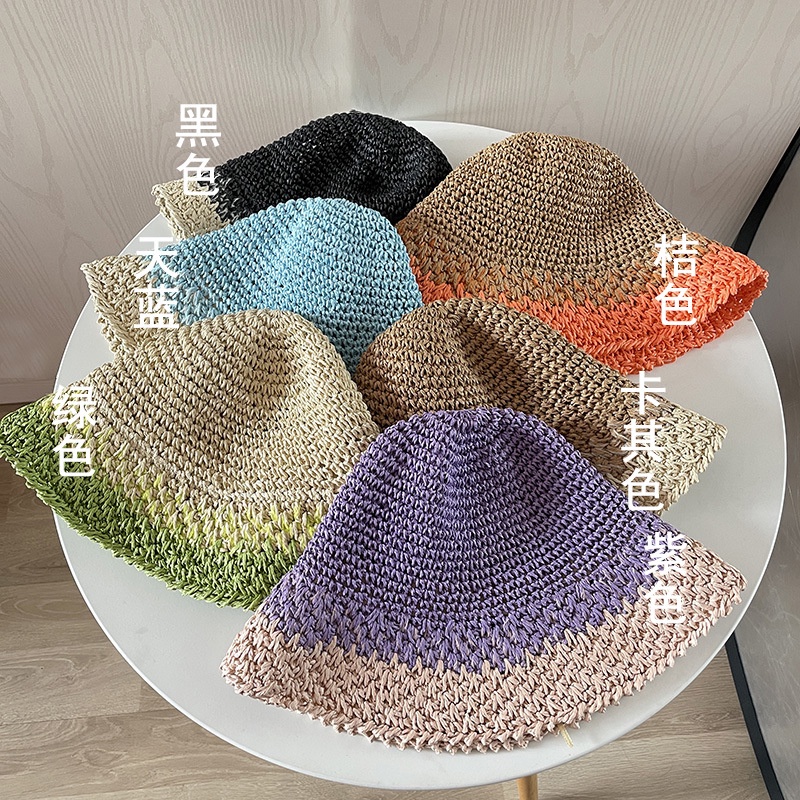 Nón tai bèo đan cói bằng tay màu sắc gradient thời trang mùa hè có thể gấp được dành cho nữ khi đi du lịch