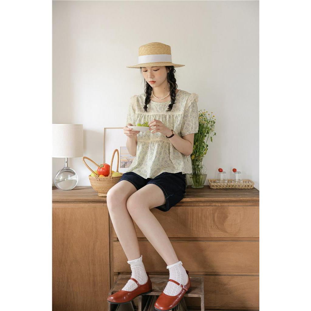 Áo Kiểu Tay Phồng Họa Tiết Hoa Thời Trang Mùa Hè Kiểu Pháp Mới 63206