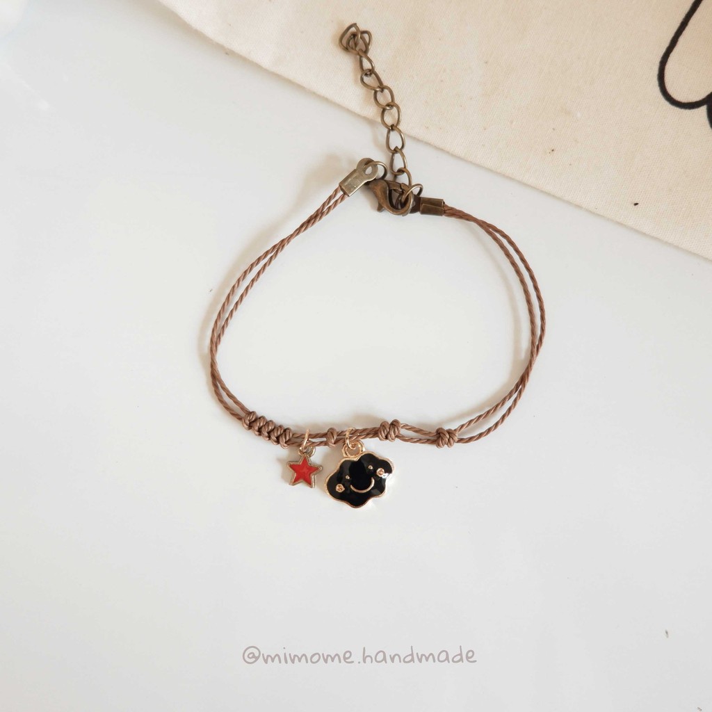 Vòng gốm dây cói nâu phối charm màu