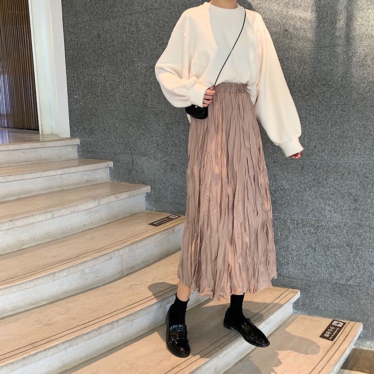 Chân váy SUXI dáng chữ A xếp ly đơn giản phong cách Hàn Quốc cho nữ