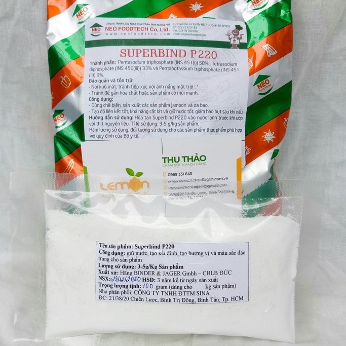1Kg Bột giòn dai, kết dính, giữ nước SUPERBIND P220 dùng cho lạp xưởng, nem nướng, jambon, da bao