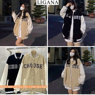 Áo Khoác Nhung Tăm Thêu Chữ CHOOSE ❤ Áo BomBer Bóng Chày Nam Nữ Phong Cách Hàn Quốc LIGANA