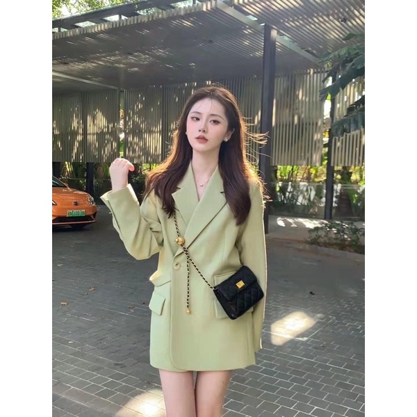 Áo vest blazer xanh/đen cúc lệch Hàn quốc kiểu mới (Ảnh thật 4-8)
