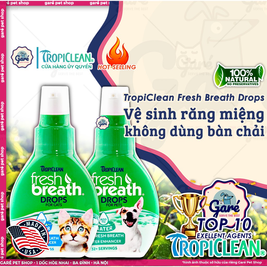 Nước vệ sinh răng miệng ngừa Hôi Miệng, Mảng Bám, Cao Răng đậm đặc cho Chó - FRESH BREATH BY TROPICLEAN DROPS FOR DOGS