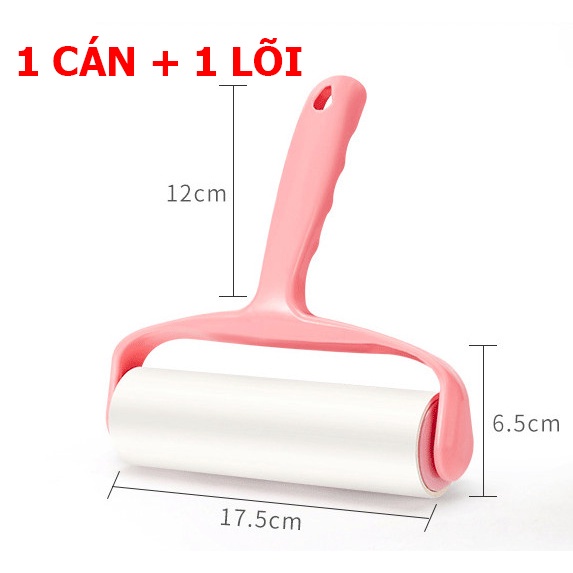 Cây lăn bụi quần áo, chăn màn, lông chó mèo 17cm - sử dụng lõi giấy dạng con lăn bụi, dùng để lăn dính, xé từng lớp-smk