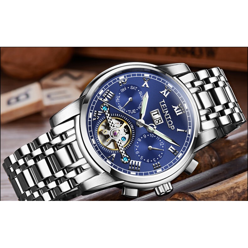 Đồng hồ nam chính hãng Teintop T7795-3,hàng mới,Kính sapphire ,chống xước,Chống nước 30m ,BH 12 tháng,Máy cơ