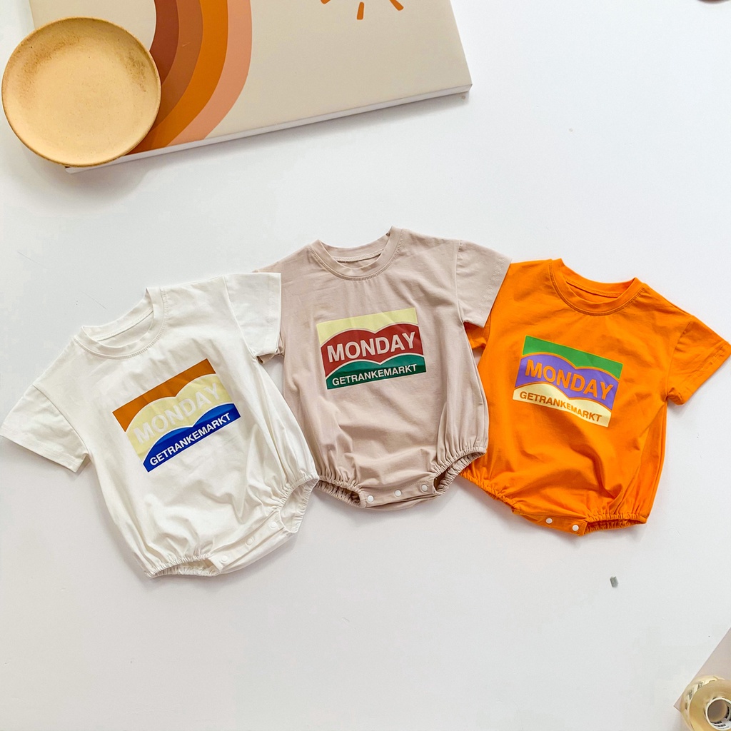 Áo liền quần tay ngắn in họa tiết chữ phong cách mùa hè cá tính dành cho bé sơ sinh