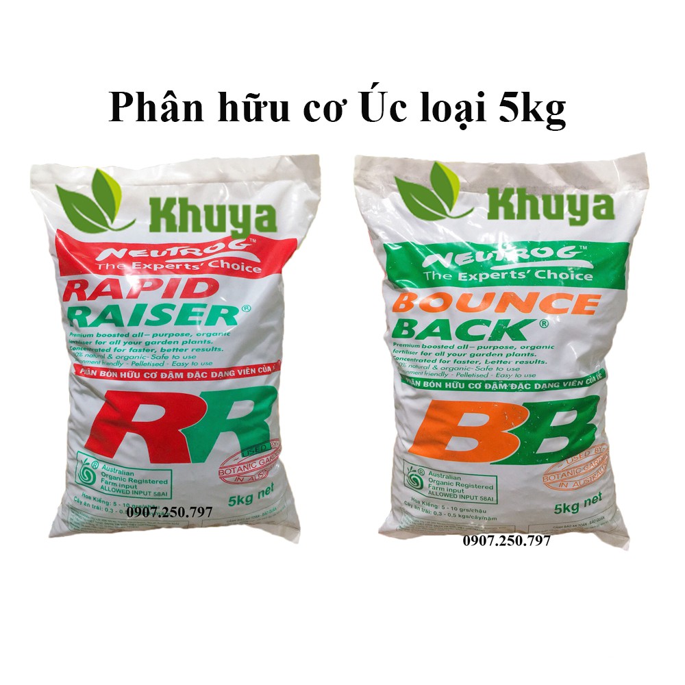Phân bón hữu cơ Úc RR RAPID RAISER và BB BOUNCE BACK loại 5kg dạng viên